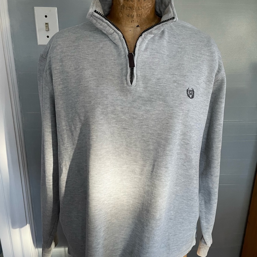 Chaps Light Gray Striped Pullover - image 1